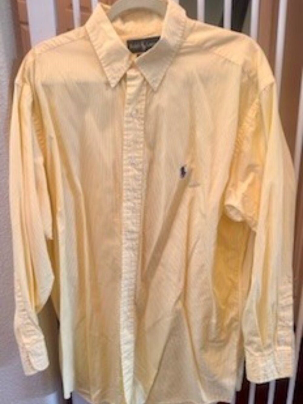Ralph Lauren Yarmouth Yellow Striped Button Down Shirt Men's 32/33 XL 100% Cotto